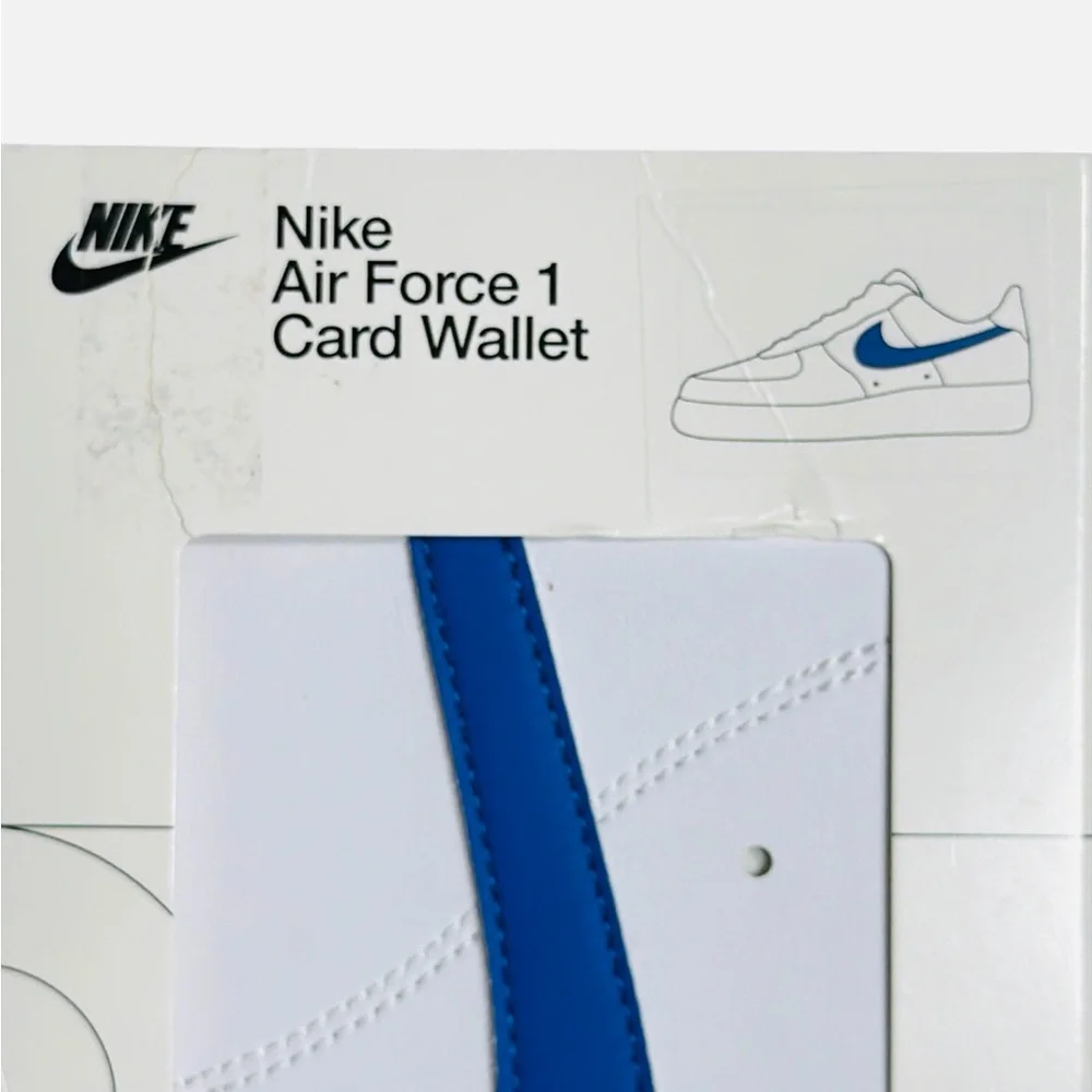 Nike Air Force 1 Unisex Slim Card Wallet White/Blue Leather Icon Swoosh